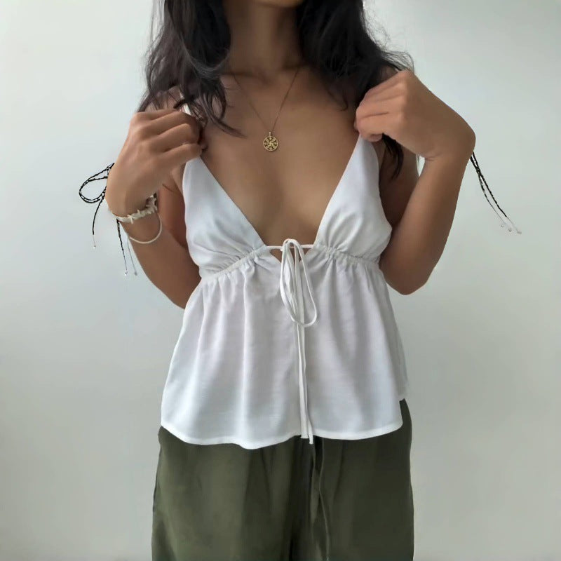 Sexy Solid Slim Tie Cami Top