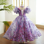 Kommunionkleid für Babys und Kleinkinder, lila Pailletten, bauschig, Prinzessinnenkleid 