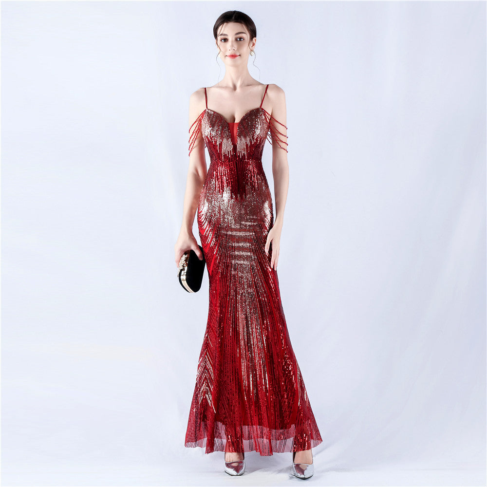 New dress positioning flower bead sheet craft bead suspender evening dress