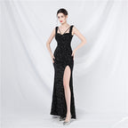 The new celebrity star stunning the audience handmade beaded long evening dress