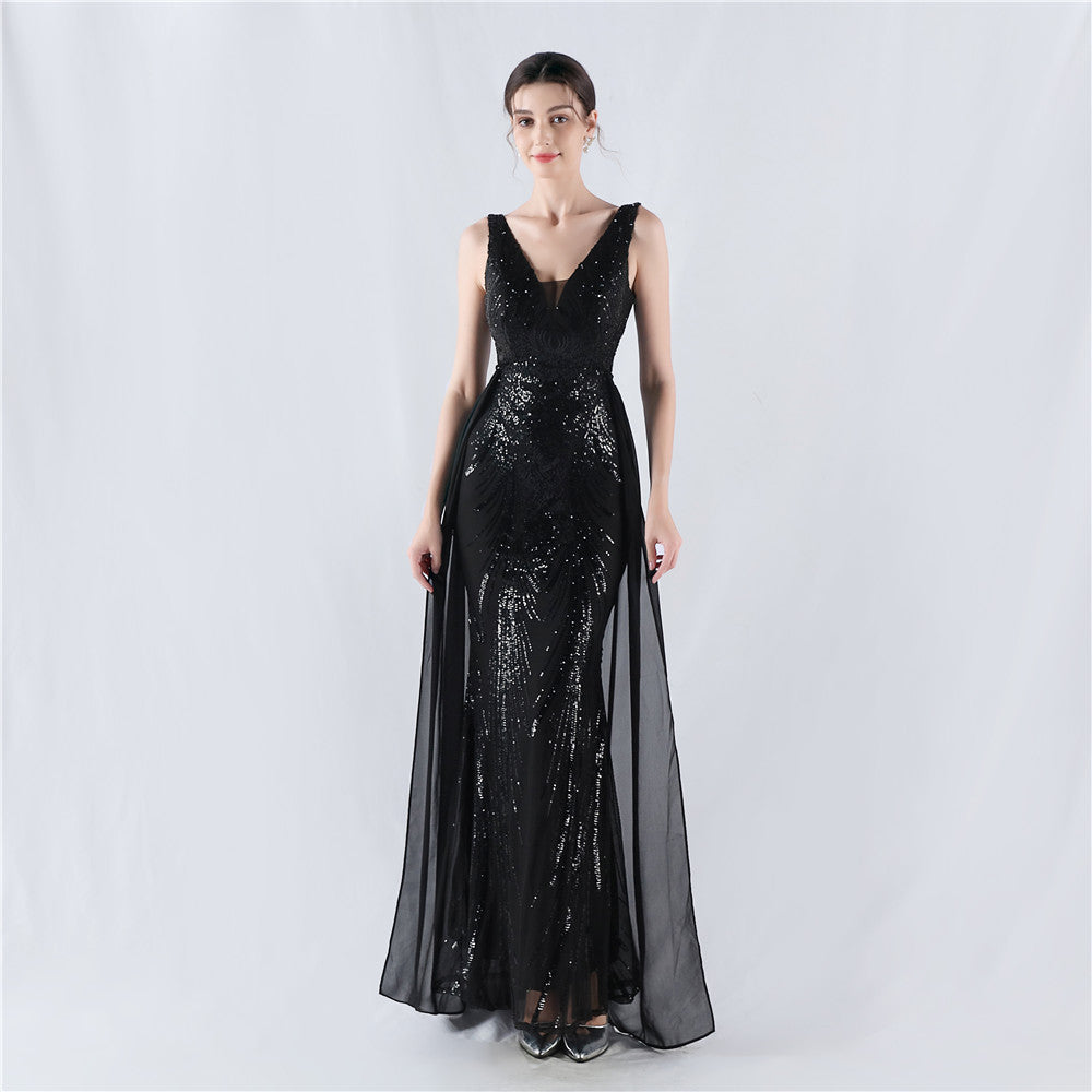 New dress positioning flower beads back beads with cape evening dress, annual meeting, performance