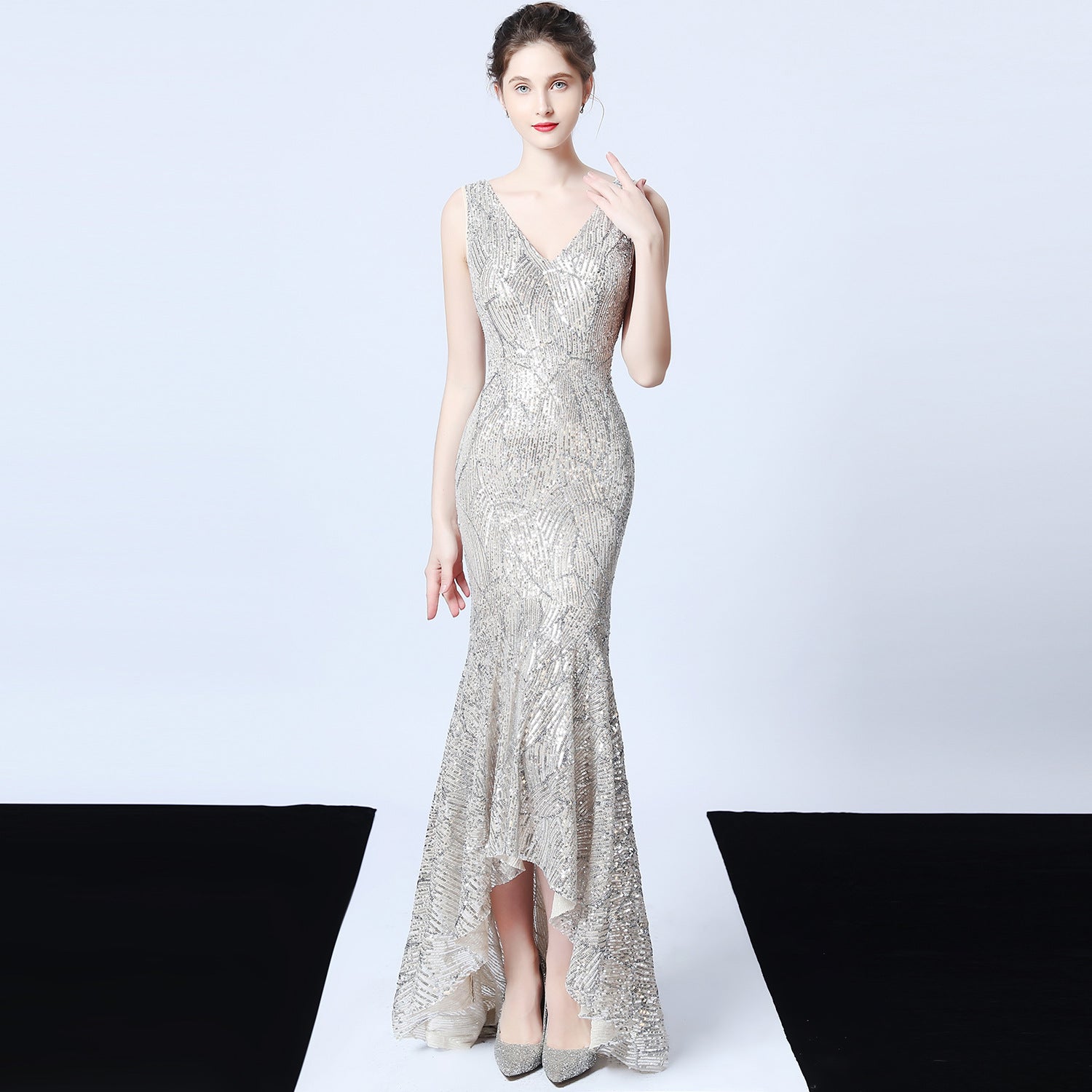 Evening dress V-neck sexy night show socialites party dress dinner dress host