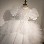 Kommunionkleid für Kinder, Blumenmädchenkleid, weiß, elegant, festlich, Hochzeit, bauschig, Prinzessinnenkleid 