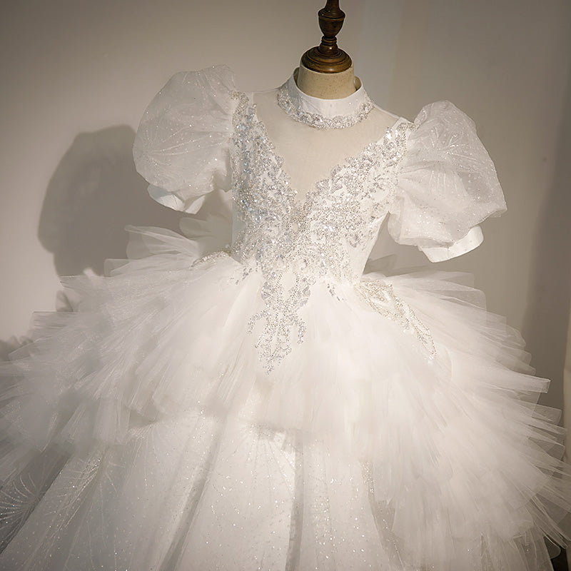 Kommunionkleid für Kinder, Blumenmädchenkleid, weiß, elegant, festlich, Hochzeit, bauschig, Prinzessinnenkleid 