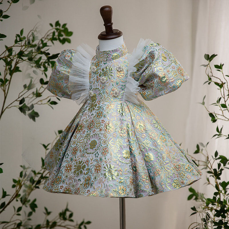 Ballkleider für Kleinkinder, Mädchen, Kommunion, Geburtstag, Festzug, Blumenperlen, Prinzessinnenkleid 