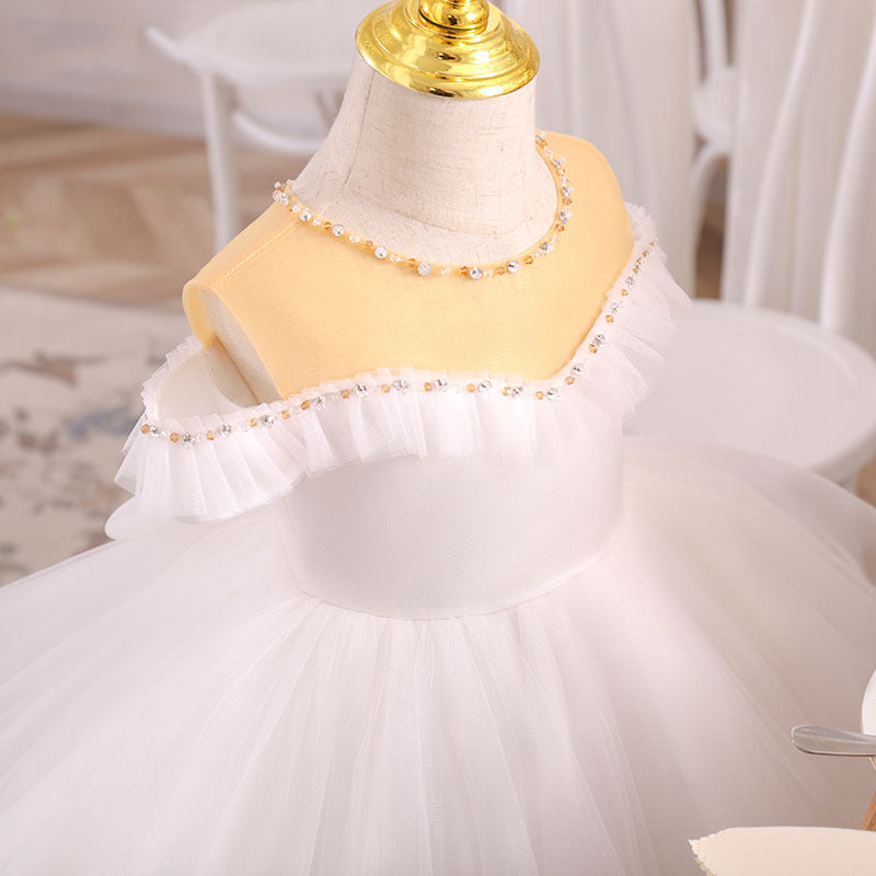 Ballkleider für Kleinkinder, Blumenmädchen, Geburtstag, Gold, Weiß, Taufe, Kommunion, Prinzessin, Festkleid 