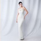 Ostrich hair craft beaded plaid beads dinner party annual meeting evening dress