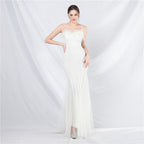 New craft order ostrich hair mesh bead long evening dress