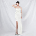 Craft Flower Order Ostrich Hair Off-Shoulder Tube Top Dinner Celebration Wedding Dress