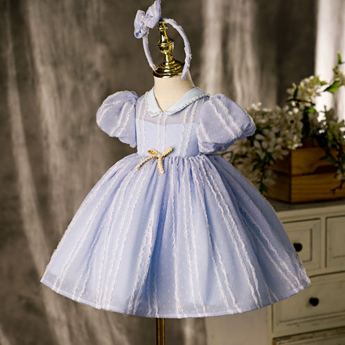 Vestido de primera comunión para niña, vestido de fiesta de princesa, vestido retro formal con mangas abullonadas 