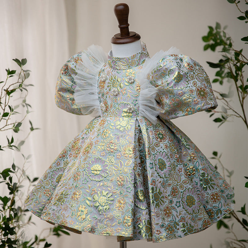 Ballkleider für Kleinkinder, Mädchen, Kommunion, Geburtstag, Festzug, Blumenperlen, Prinzessinnenkleid 