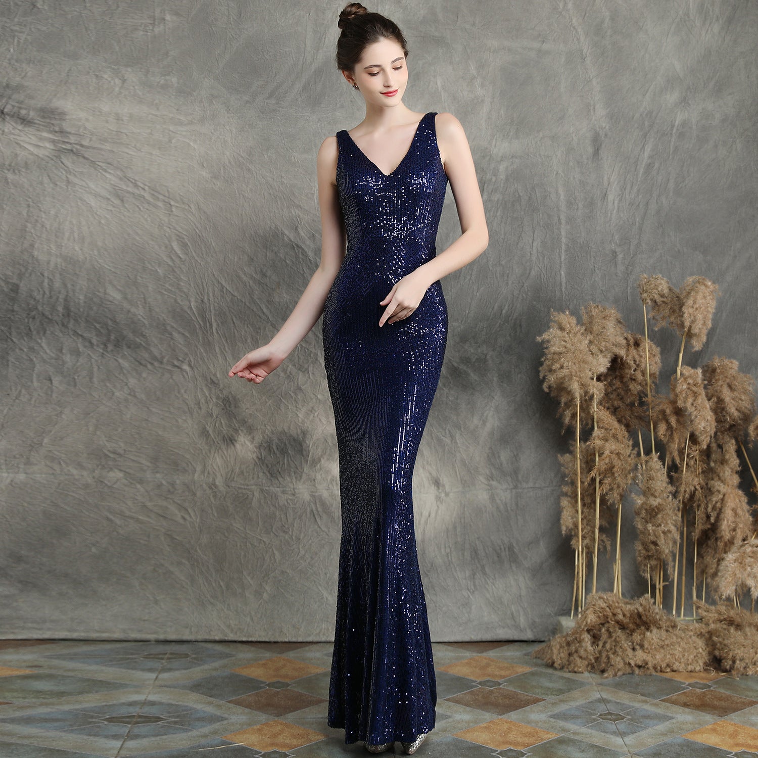 Sequins Party Dress Long Banquet Slim Fit Fishtail Elegant Celebrity Party Annual Meeting Host