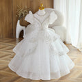 Elegantes weißes Pailletten-Mesh-Prinzessinnenkleid für Babys und Kleinkinder – Kommunionskleid 