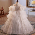 Elegante vestido de princesa de malla abullonada con estampado blanco para niñas pequeñas, vestido largo de primera comunión 