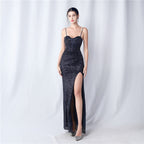 Symphony bead side split long suspender evening dress