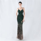 New fleece bottom gradual change bead sexy suspender evening dress