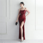 Positioning flower bead slice bead craft foreign trade sexy dress long