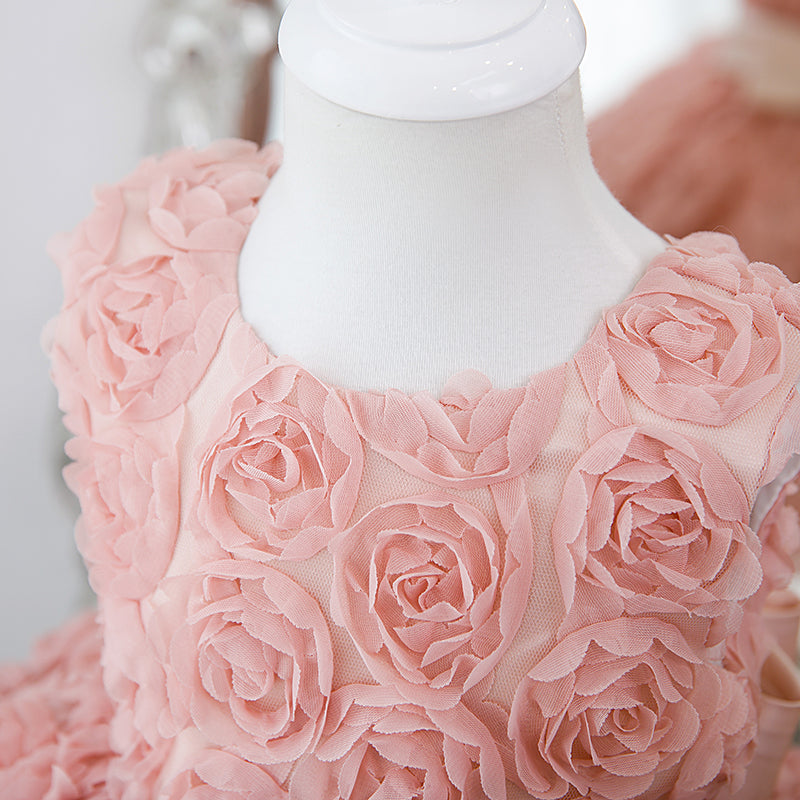 Vestido de niña pequeña con flores para desfile, primera comunión, bautismo, vestido de princesa esponjoso 