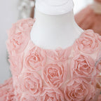 Vestido de niña pequeña con flores para desfile, primera comunión, bautismo, vestido de princesa esponjoso 