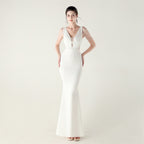 New deep V-neck high-density beads decorative slim-fitting evening dress banquet wedding performance