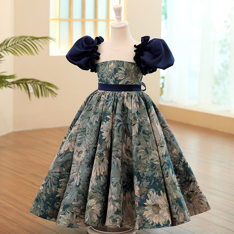 Kommunionkleid für Kleinkinder, Mädchen, Sommerkleid mit Blumenmuster, festliches Prinzessinnenkleid 