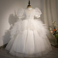 Kommunionkleid für Kinder, Blumenmädchenkleid, weiß, elegant, festlich, Hochzeit, bauschig, Prinzessinnenkleid 