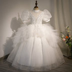 Kommunionkleid für Kinder, Blumenmädchenkleid, weiß, elegant, festlich, Hochzeit, bauschig, Prinzessinnenkleid 