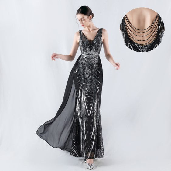New dress positioning flower beads back beads with cape evening dress, annual meeting, performance
