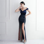 Flannel ten beads new dress long banquet slim evening dress temperament elegant long sequins