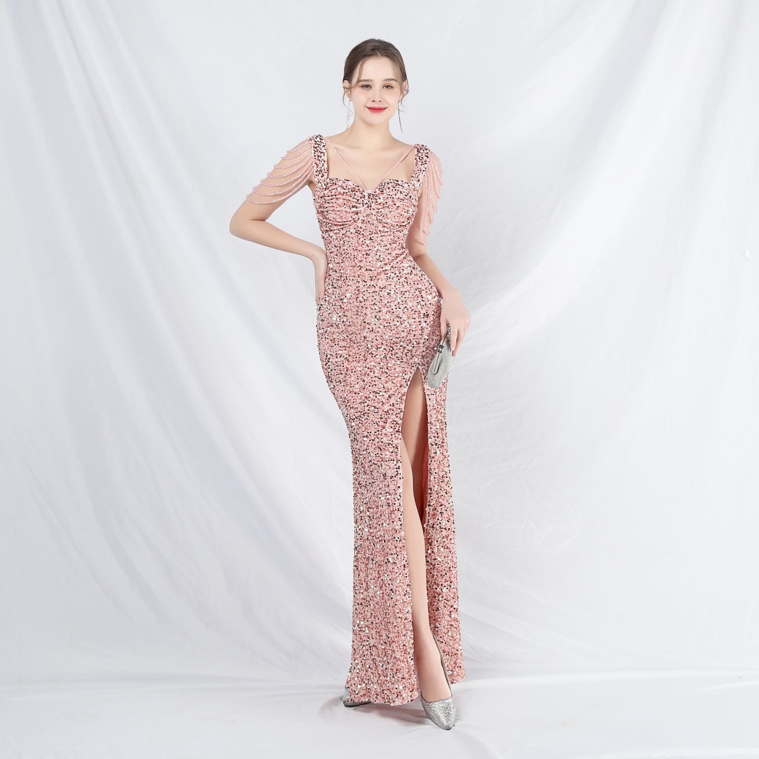 Formal settings fleece bead sheet handmade beaded long evening dress