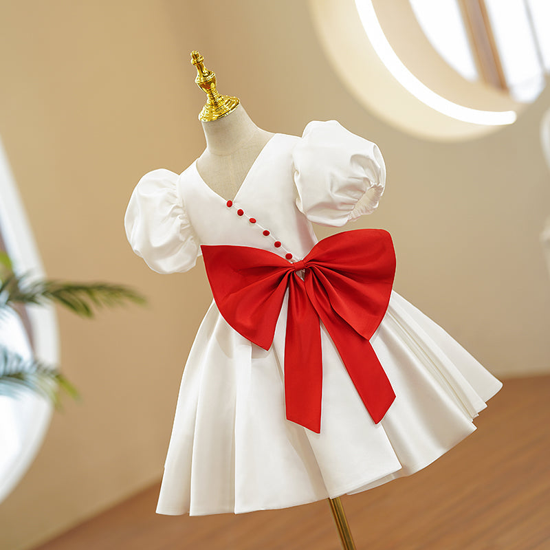 Kommunionkleid für Mädchen, rotes Schleifenkleid, Hochzeitskleid, Puffärmelkleid, Prinzessinnenkleid für Geburtstage 