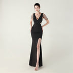 New beaded hot diamond craft slim evening dress, banquet wedding officiant