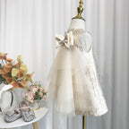 Elegantes Champagner-Paillettenkleid für Babys und Kleinkinder, ideal zur Erstkommunion oder als Prinzessinnenkleid aus Netzstoff für Neujahr 