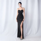 Symphony bead side split long suspender evening dress
