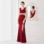 Craft hot diamond model fishtail banquet elegant temperament annual meeting host car model party long dress