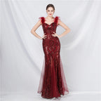 New craft ostrich hair mesh yarn beads high-end long dress skirt