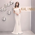 One-word shoulder banquet evening dress women's fashion party long elegant and thin sexy fishtail dress