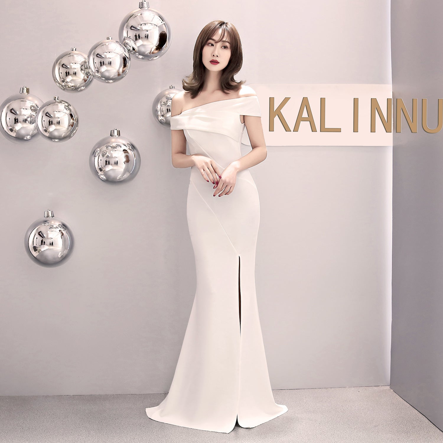 One-word shoulder banquet evening dress women's fashion party long elegant and thin sexy fishtail dress
