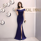 Banquet evening dress new elegant long one-word shoulder fishtail host dress long dress
