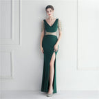 Hot Diamond Beads Celebrity Dinner Wedding Long Evening Dress Dress