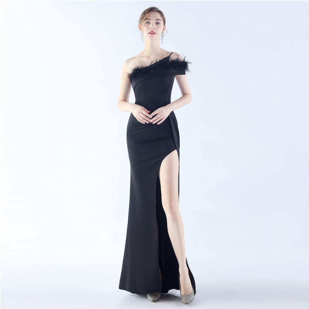 New craftsmanship Order ostrich hair party dinner performance etiquette evening dress