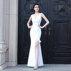Bridal long sleeveless red thank you banquet slim fishtail skirt wedding car model exhibition dress