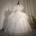 Kommunionkleid für Kinder, Blumenmädchenkleid, weiß, elegant, festlich, Hochzeit, bauschig, Prinzessinnenkleid 