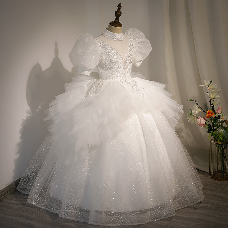 Kommunionkleid für Kinder, Blumenmädchenkleid, weiß, elegant, festlich, Hochzeit, bauschig, Prinzessinnenkleid 