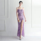 Positioning flower bead slice bead craft foreign trade sexy dress long