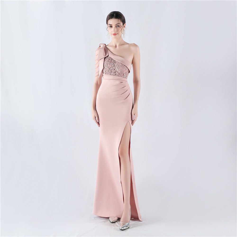 Craft hot diamond lace high-end foreign trade satin evening dress
