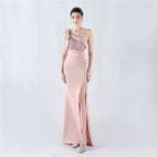Craft hot diamond lace high-end foreign trade satin evening dress