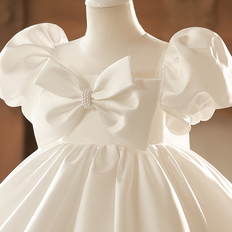 Festliches Mädchenkleid, Kleinkind-Geburtstagskleid, Kommunionskleid, Puffärmel, Schleife, flauschiges Prinzessinnenkleid 