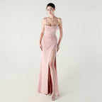 New order bead fish bone waist strap pleated deep V suspender evening dress banquet