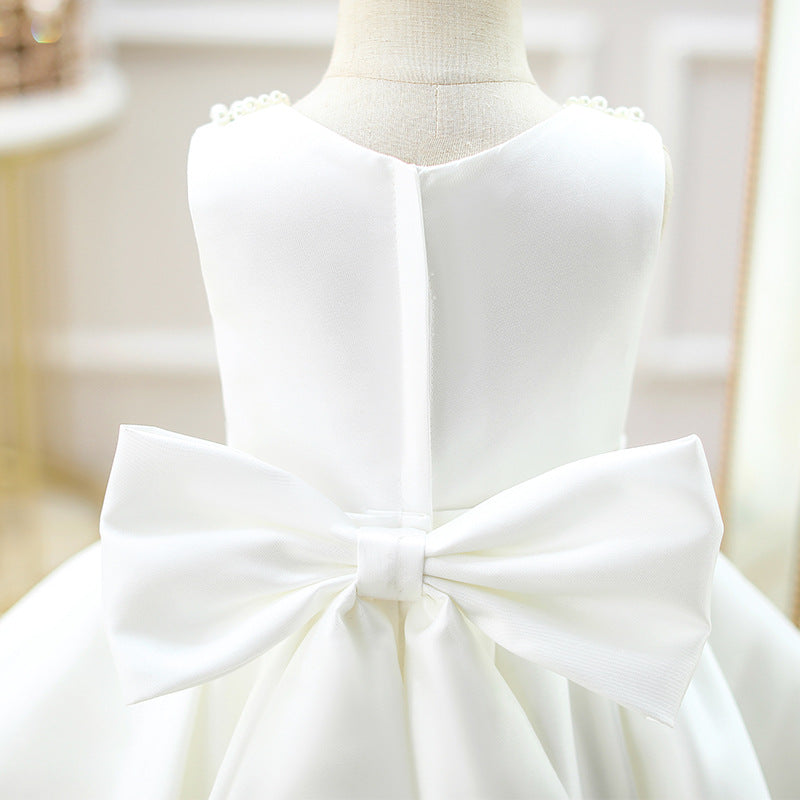 Kommunionkleid für Kleinkinder, Prinzessinnenkleid für Mädchen, weißes Blumenmädchenkleid mit Perlenkragen 